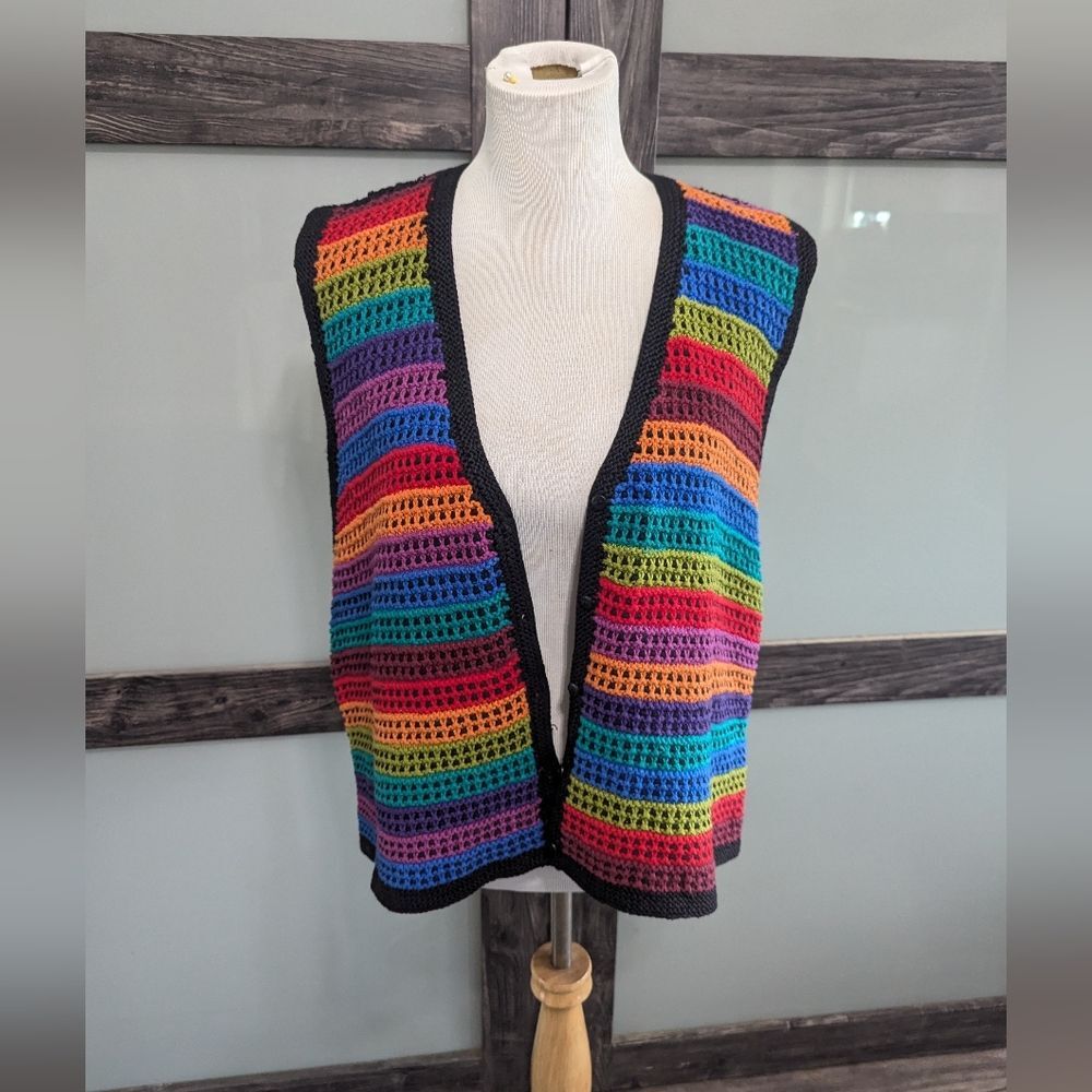 Vintage Rainbow Chunky Knit Sweater Vest 1X